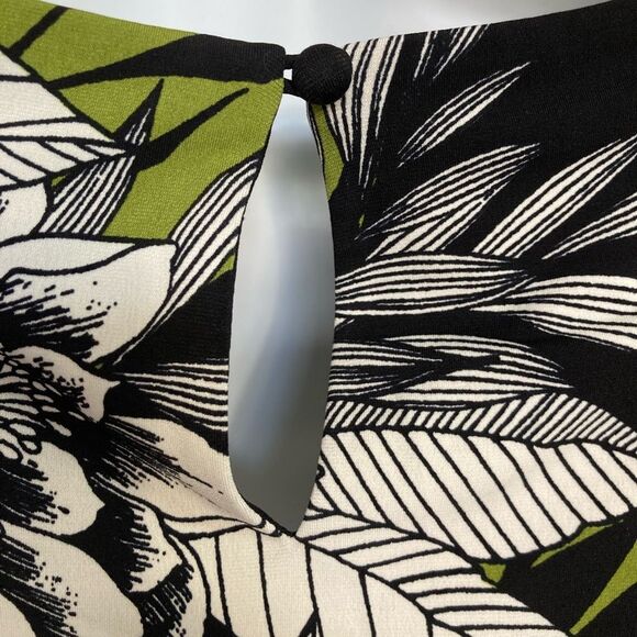 London Times Dress SZ 4 Black White Green Floral Length Sheath Cap Sleeve Summer - Picture 7 of 12